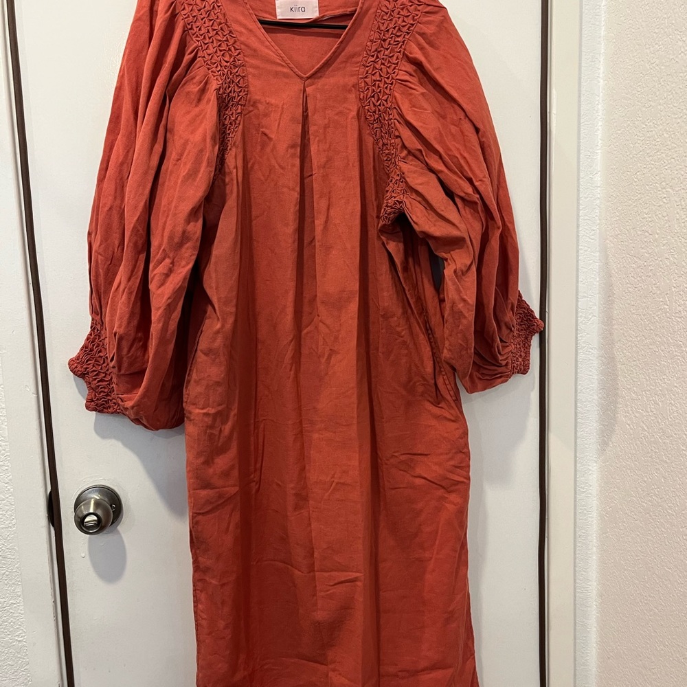 Kiira cotton linen smocking tuck dress free size - Picture 9 of 14